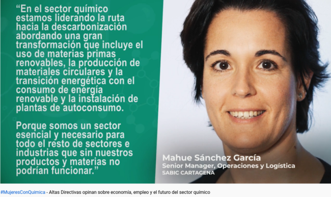 Mahue Sánchez SABIC- #MujeresConQuimica – Altas Directivas opinan sobre economía empleo y futuro del sector químico (003)