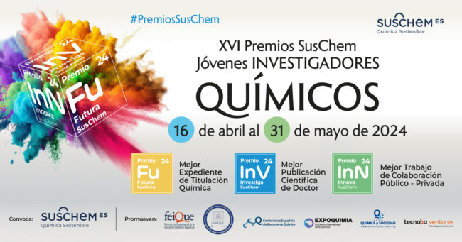GENERAL RRSS Premios Suschem 2024 SusChem España convoca la XVI Edición de sus Premios para reconocer el talento y el trabajo de los jóvenes investigadores químicos en España