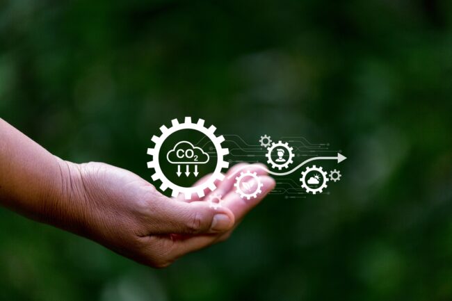 Developing sustainable CO2 concepts and low reduce CO2 emissions and carbon footprint to limit global warming and climate change. sustainable environmental management, Greenhouse from renewable energy