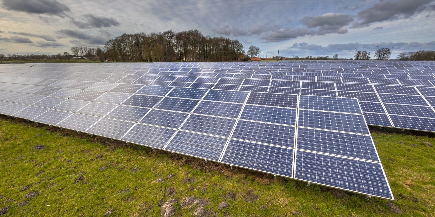 Field of solar energy panels clean energy background